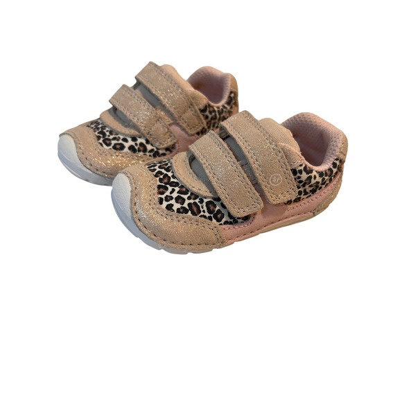 Stride Rite Soft Motion Mason Tan Leopard Print Glitter Toddler Shoes - Size 5M - Picture 1 of 8